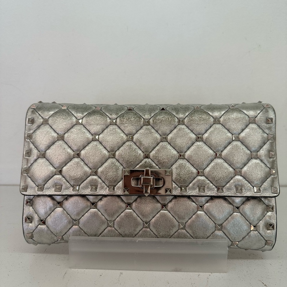Valentino Garavani Rockstud Metallic Quilted Clutch